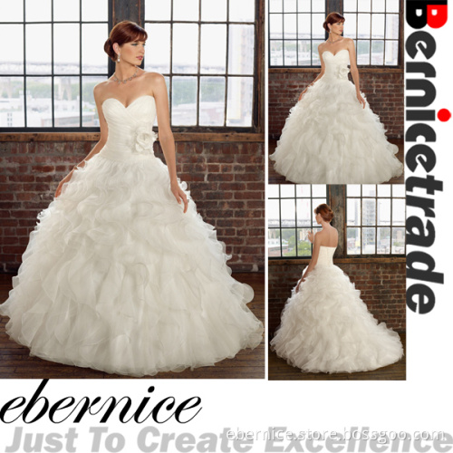 New White/Ivory Organza Long Strapless Wedding Dress (C12029-1)